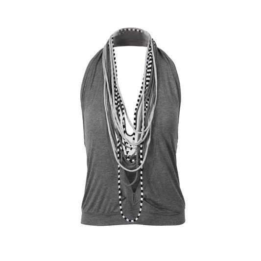 FRINGE NECKLACE HALTER TOP